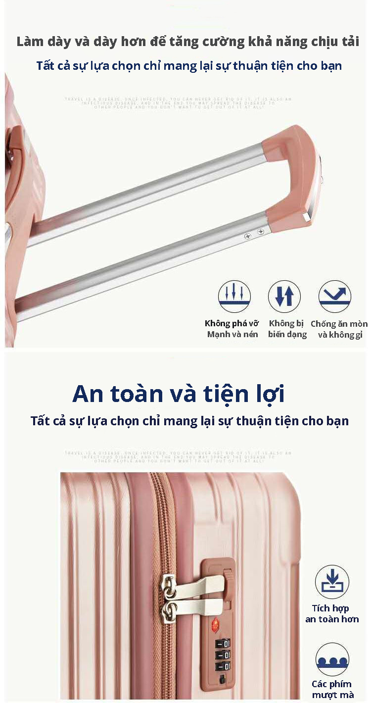 Vali du lịch Sea Choice chất liệu ABS+PC Size 20/24'' có khóa TSA Bánh xe 360° Dây kéo YKK chống nước có 3 màu- Bảo hành 3 năm