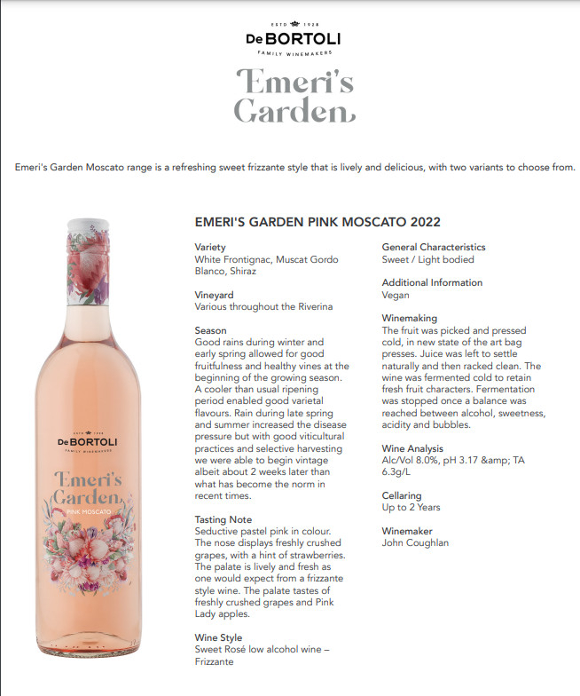 Rượu vang hồng Emeri's Garden Pink Moscato