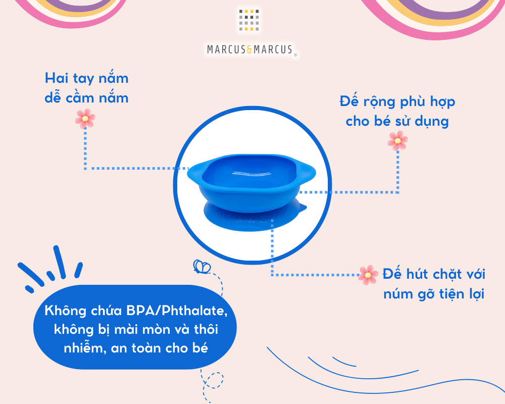 Bát ăn dặm silicon có đế hút chân không chống đổ cho bé Marcus & Marcus, từ 12 tháng