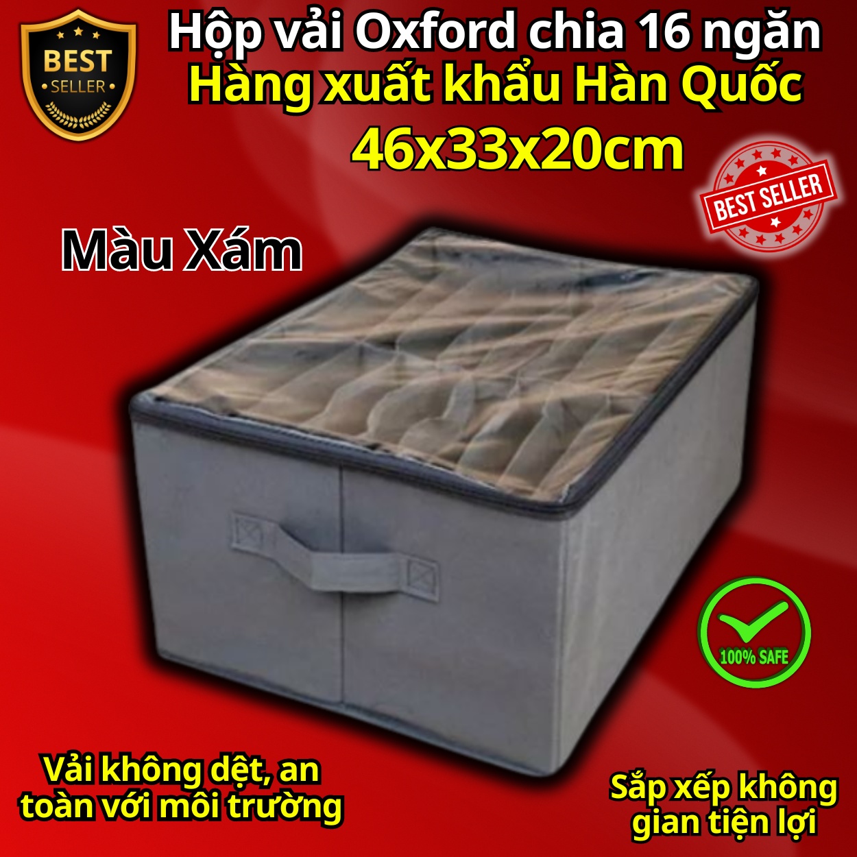 Hộp vải đựng quần áo chia 9 ngăn - 16 ngăn đa năng D Danido - Khay đựng đồ 9 ngăn tiện ích, chất liệu cao cấp vải không dệt có nắp, an toàn môi trường