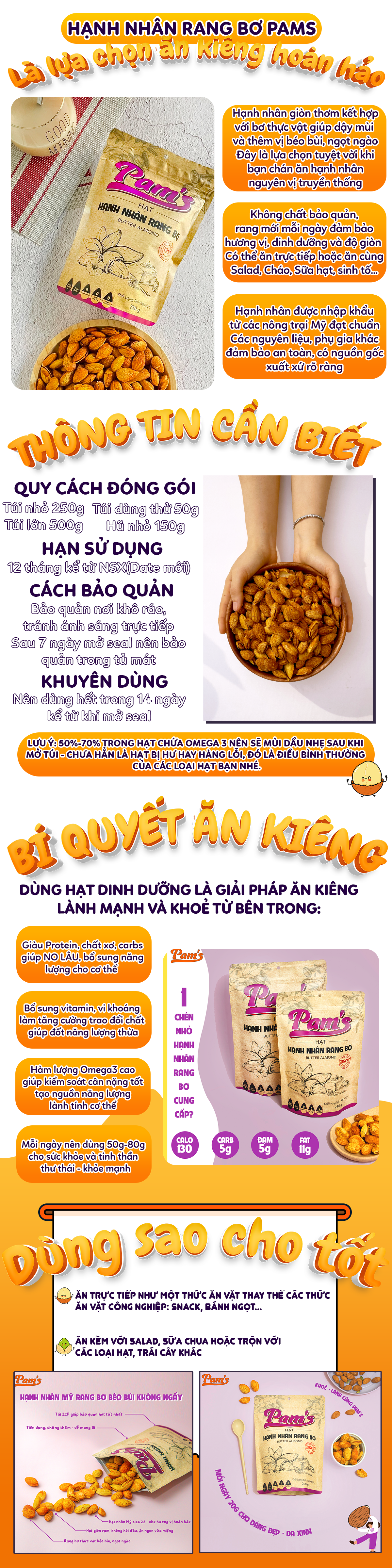 Hạnh Nhân Rang Bơ Pams, Nhập Khẩu Mỹ Vỏ Mỏng Chất Lượng, Không Cholesterol, Dùng Ăn Kiêng