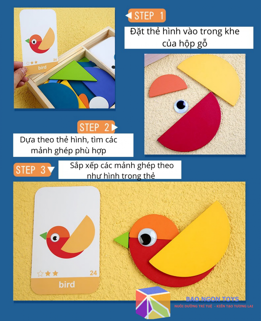 ĐỒ CHƠI XẾP HÌNH TANGRAM ĐỘNG VẬT GIÚP BÉ PHÁT TRIỂN TRÍ THÔNG MINH HÌNH HỌC - MONTESSORI GEOMETRY PUZZLE 