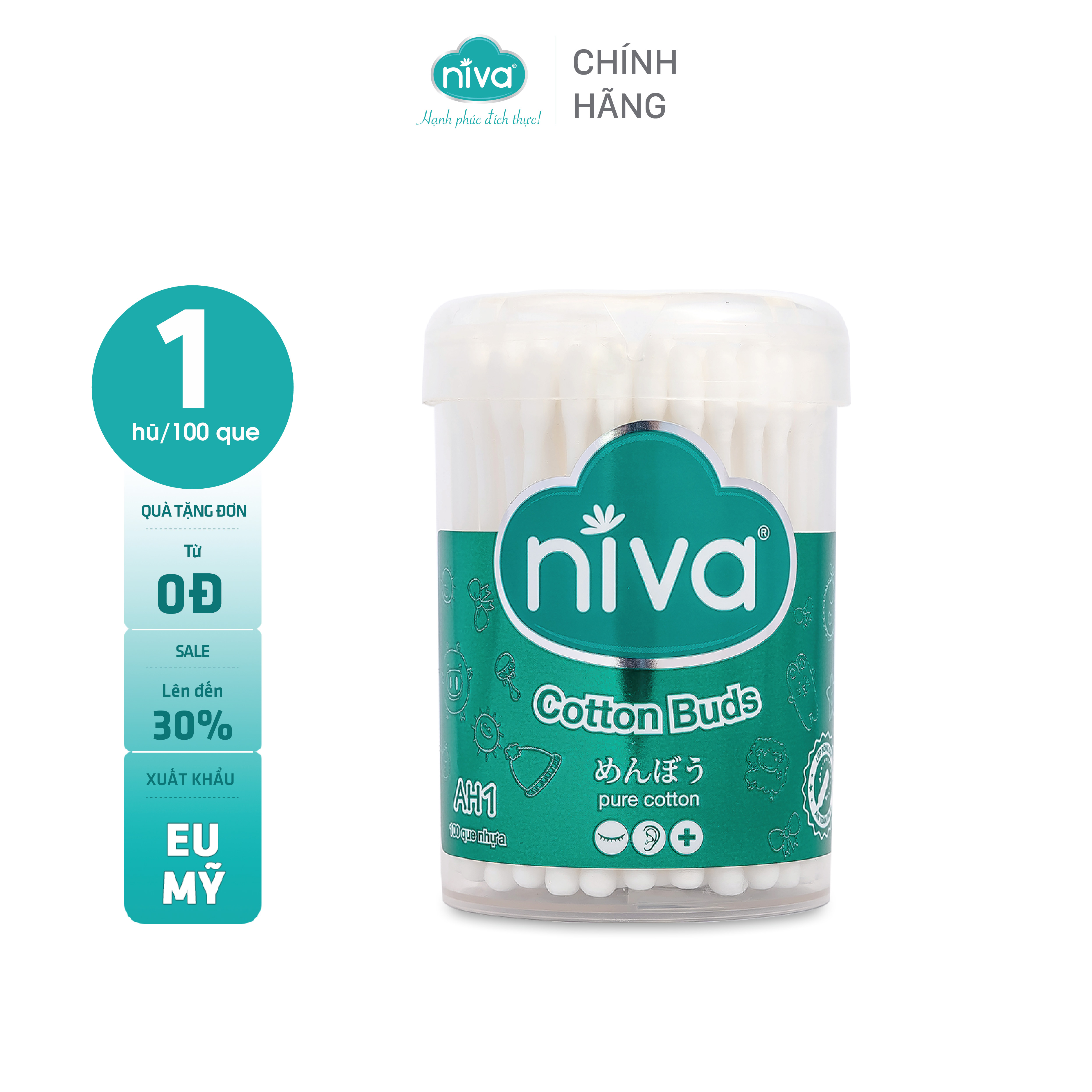 Combo 10 Tăm Bông NIVA Dành Cho Người  Lớn Hũ 100 Que Nhựa Ah1