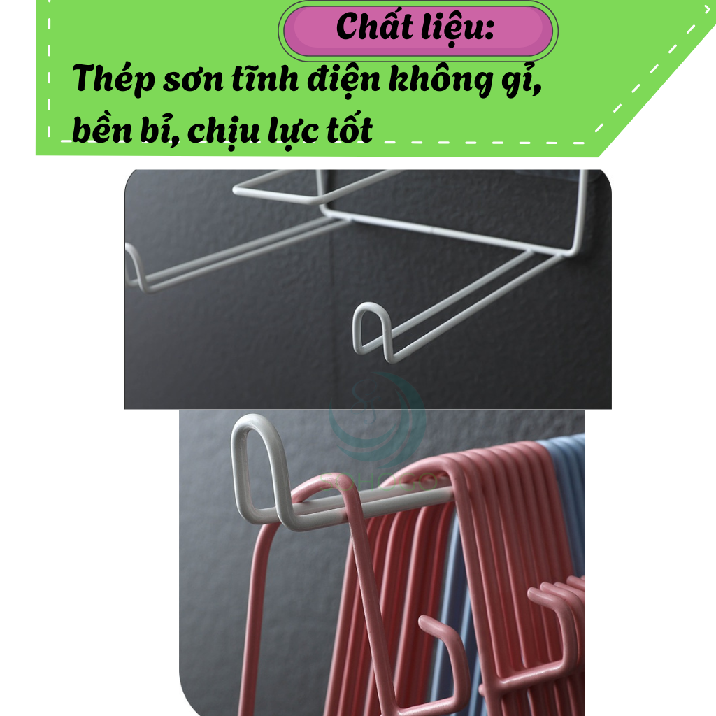 Giá treo móc áo dán tường tiện lợi- Kệ treo móc quần áo dán tường đa năng- Giá treo đồ gọn gàng không cần khoan- Kệ gắn tường treo móc áo và kẹp đồ- Giá đựng móc treo dán tường tiết kiệm không gian