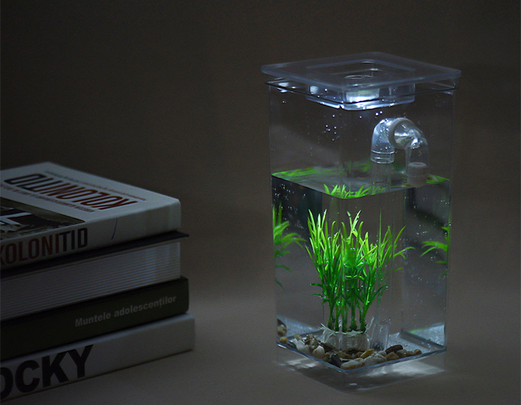Self Cleaning Small Fish Tank Bowl Convenient Acrylic Desk Aquarium for Office Home Creative Gifts for Children - Transparent