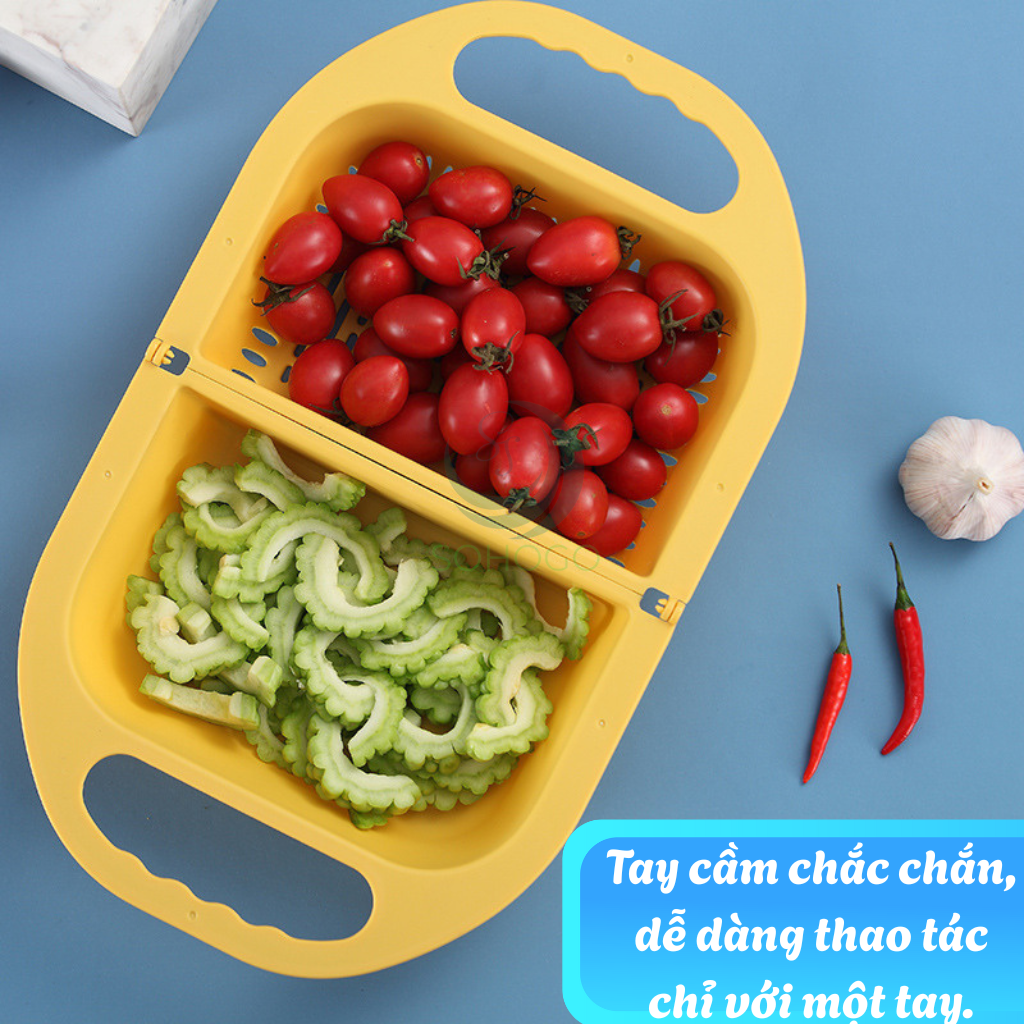 Rổ Rửa Thực Phẩm Kèm Thau Tiện Lợi -Rổ Nhựa Thông Minh Đa Năng Cho Nhà Bếp -Rổ Xả Nước Gập Gọn Cầm Tay -Rổ Rửa Rau Gập Gọn