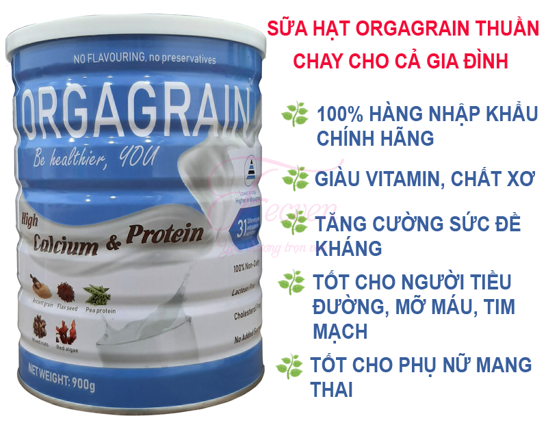 Sữa Hạt Orgagrain Thuần Chay - 36 Loại Hạt - Không Đường - Giàu Vitamin, Chất Xơ Và Canxi, Cải Thiện Hệ Tiêu Hóa - Tốt Cho Tim Mạch - Dành Cho Cả Gia Đình, Trẻ Từ 3 Tuổi Và Người Ăn Thực Dưỡng - FECVEN