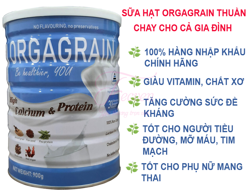 sữa hạt orgagrain 36 loại hạt thuần chay - không đường, giàu vitamin, chất xơ và canxi, cải thiện hệ tiêu hóa - tốt cho tim mạch, tiểu đường - dành cho cả gia đình, trẻ từ 3 tuổi và người ăn thực dưỡng thuần chay - fecven 1