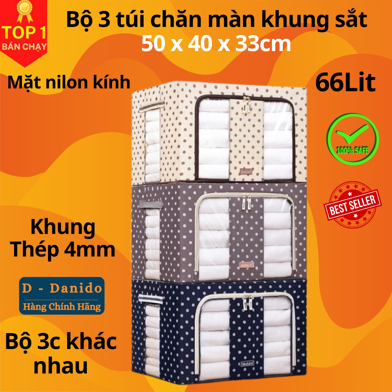 Bộ 3 Túi Đựng Chăn Màn Khung Sắt Gấp Gọn miDoctor (CÓ CHỌN MÀU)