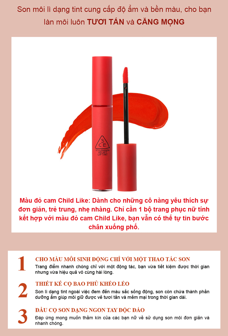 Son Kem Lì 3CE Velvet Lip Tint - Childlike