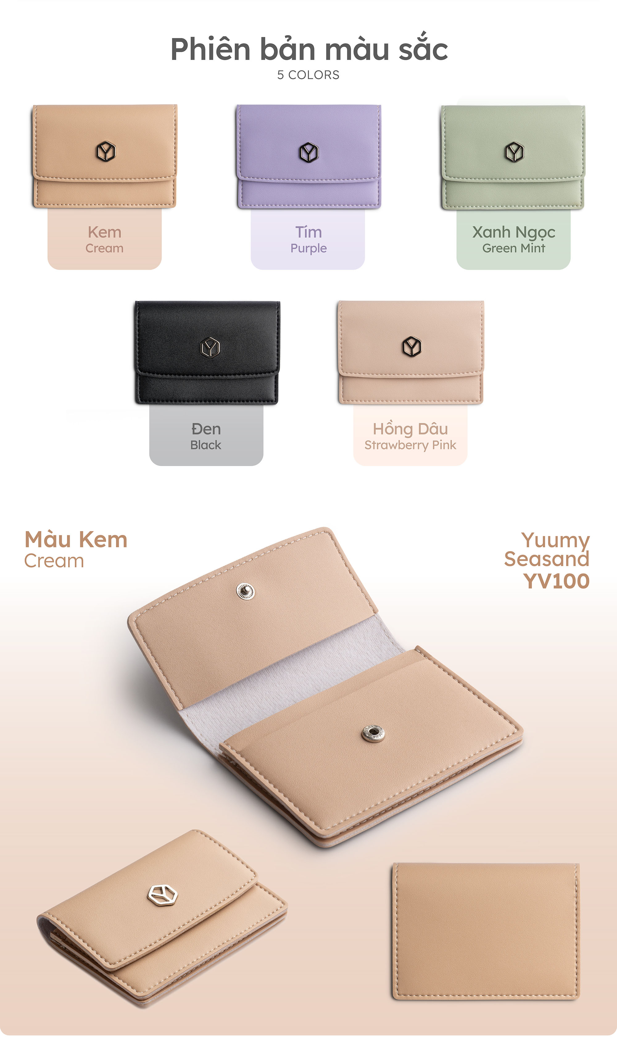 Ví Yuumy ( Thời trang nữ dáng ngắn nắp gập - Ví da Seasand YV100 )