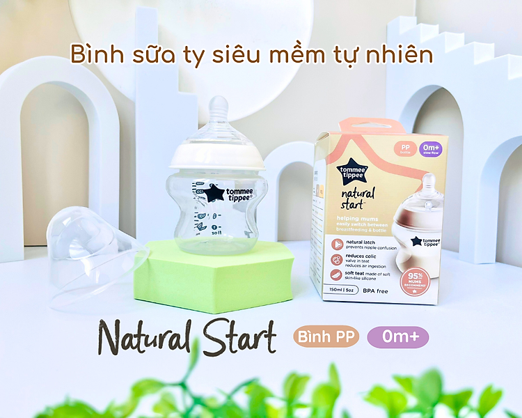 Bình Sữa Ty Siêu Mềm Tự nhiên Tommee Tippee Natural Start 150ml, Núm Ty Của Bình 0-3 tháng