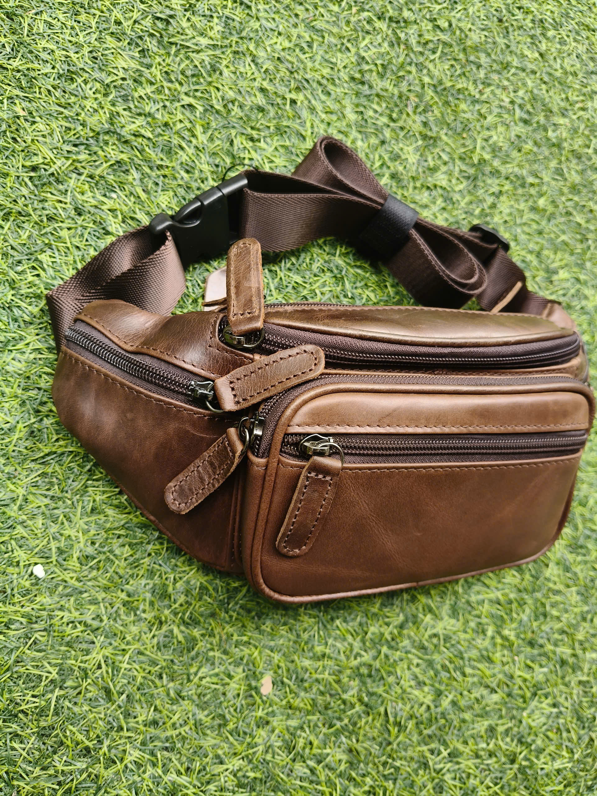 Túi Bao Tử Da Bò Thật BHM8879 Đeo Bụng Đeo Ngực Nam Chống Nước Nhiều Ngăn Cao Cấp