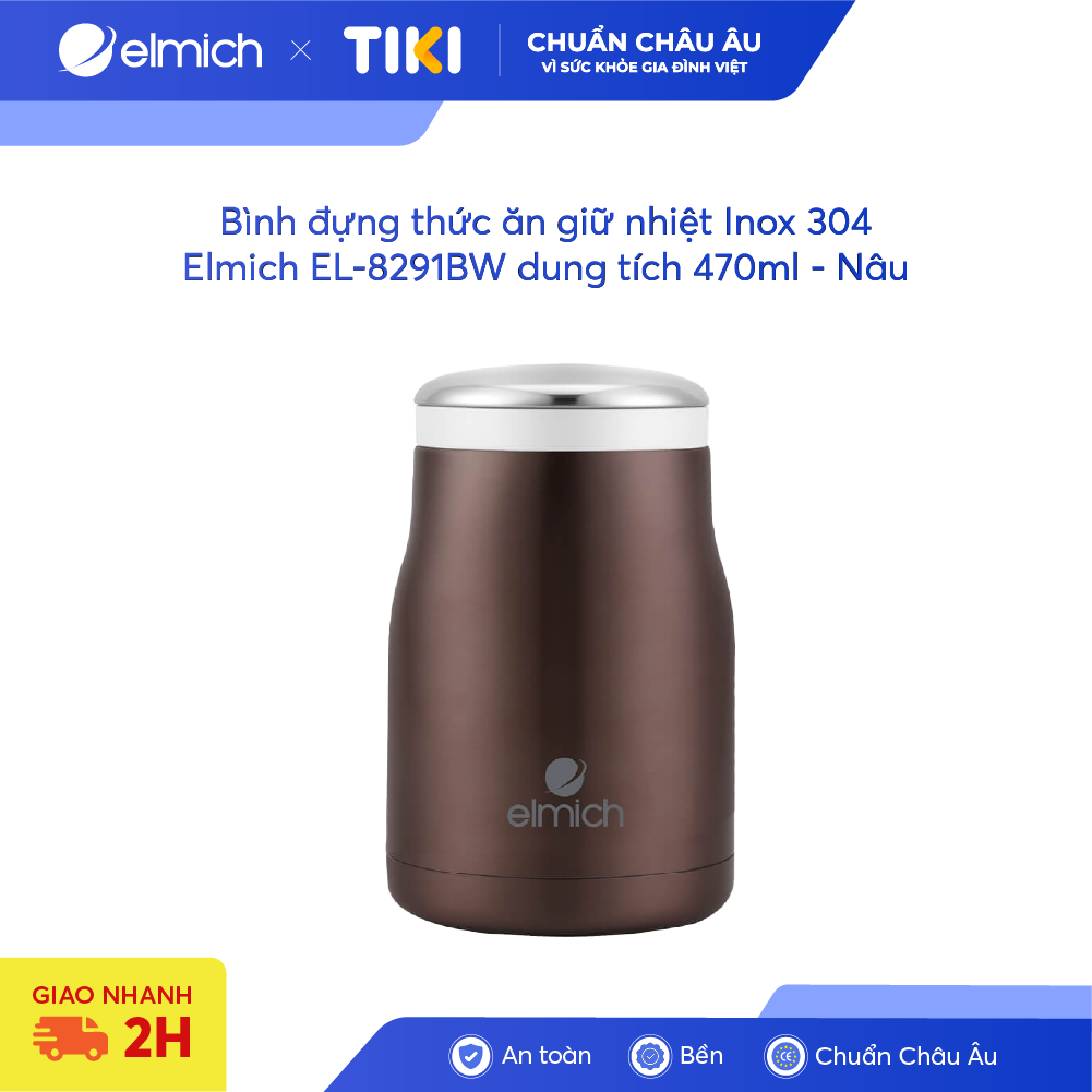 Bình đựng thức ăn giữ nhiệt Inox 304 Elmich EL-8291BW dung tích 470ml – Nâu
