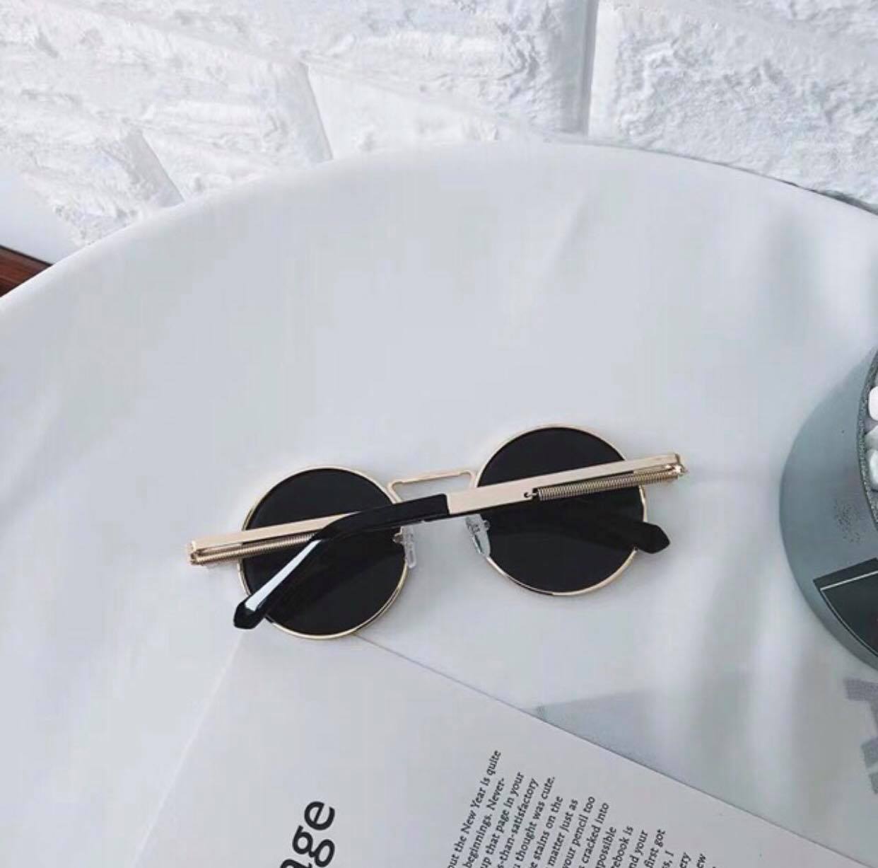 Kính râm/ Kính mát Mắt tròn retro gọng kim loại lò xo phong cách cổ điển