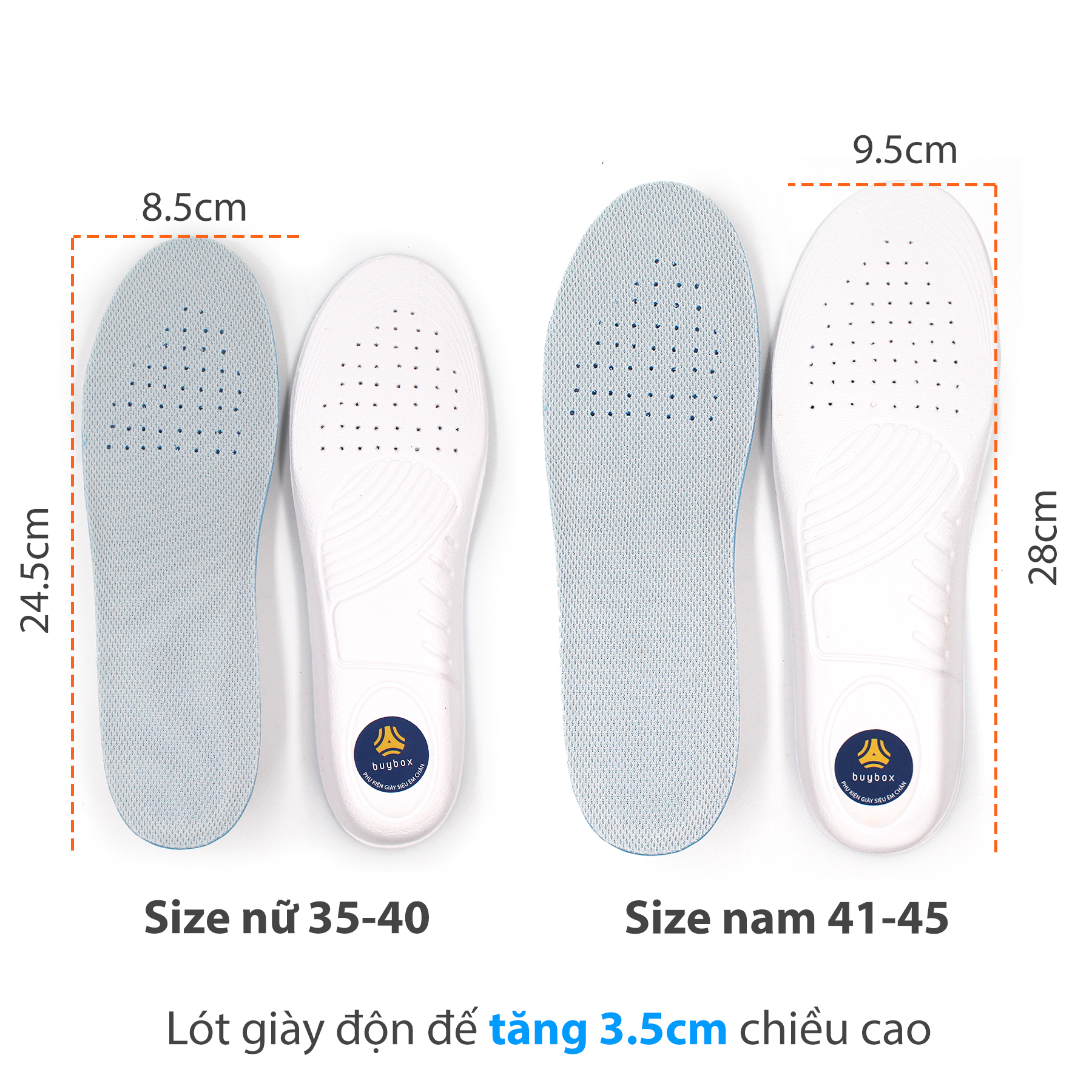 Lót giày độn đế tăng chiều cao buybox tăng 1.5cm, 2.5cm, 3.5cm