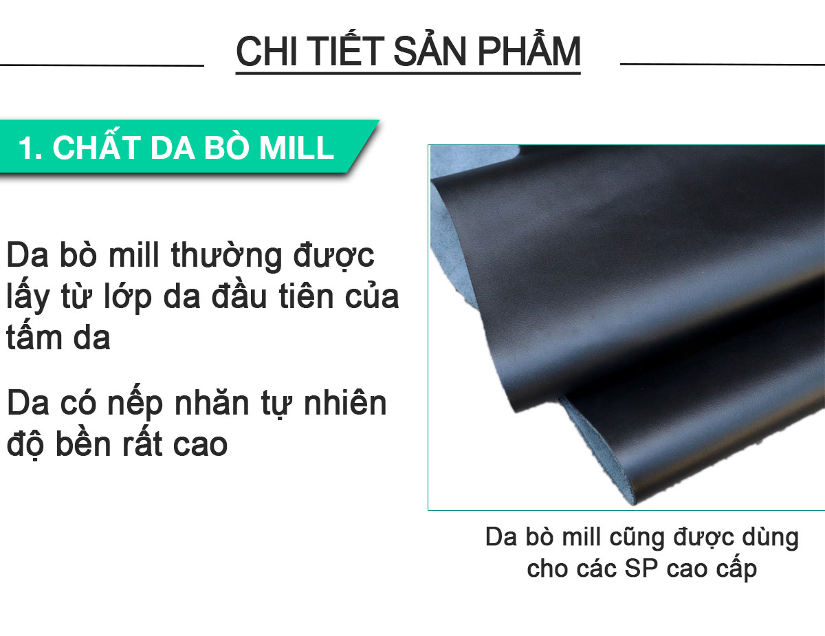 Ví dài cầm tay da bò Mill cao cấp Bụi Leather C105 - Bảo hành 12 tháng