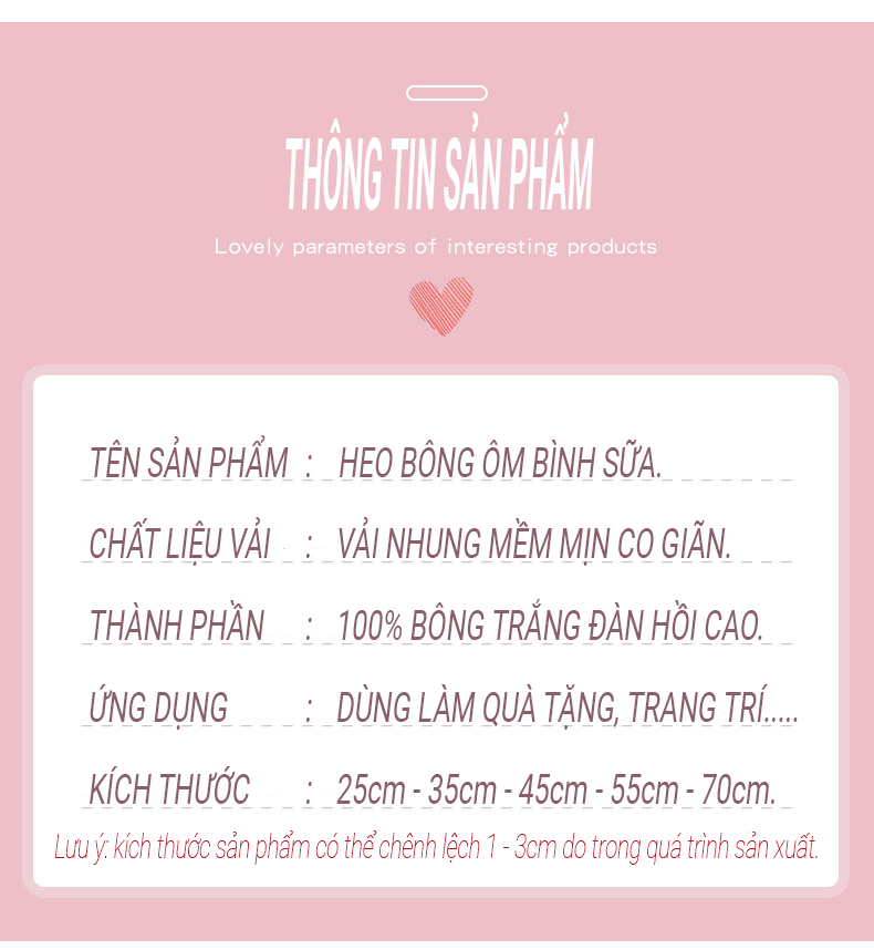 Gấu bông heo ôm bình sữa Thành Phát Đạt size 45cm - Hàng chính hãng Hafuto - Đồ chơi thú nhồi bông cao cấp cho bé, vải nhung mềm mịn, bông gòn tinh khiết, đàn hồi cao, bền đẹp dễ sử dụng và an toàn cho trẻ nhỏ 10