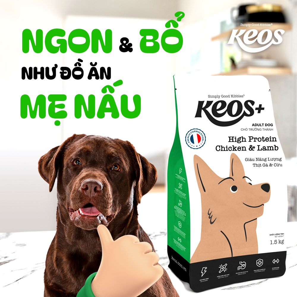 20KG Thức ăn cho chó Keos Plus Giàu Năng Lượng Thịt Gà & Cừu - Keos+ High Protein Chicken & Lamp