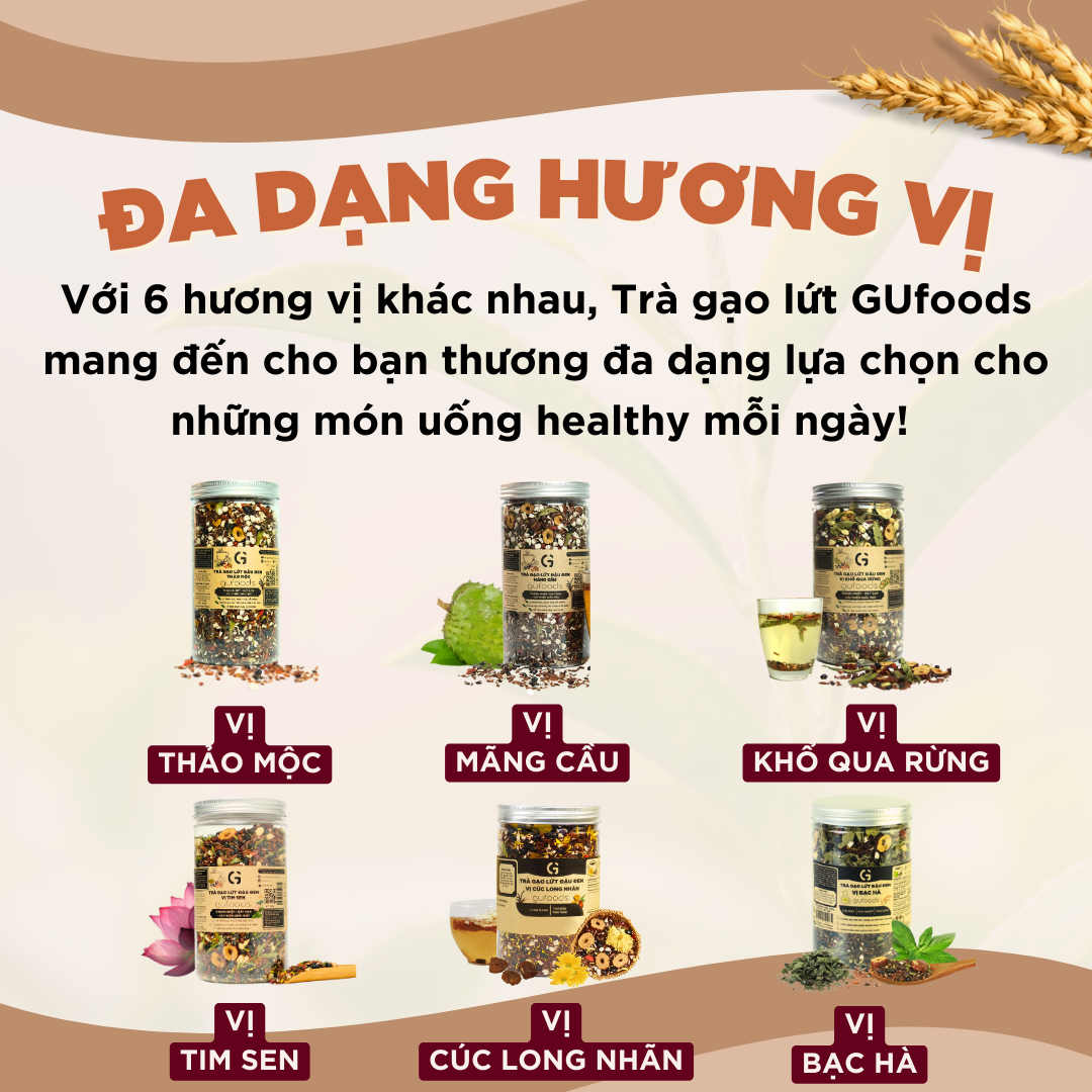 Trà gạo lứt đậu đen thanh nhiệt GUfoods - Tự nhiên, Healthy, Thanh lọc cơ thể, Mát gan, Cải thiện giấc ngủ, Đa dạng hương vị