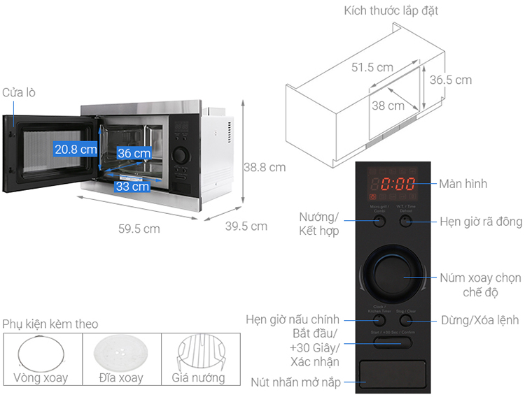 Lò Vi Sóng Âm Tủ Electrolux EMS2540X (25L)