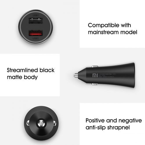 Tẩu sạc nhanh 2 cổng cho điện thoại trên Ô tô/Xe hơi XIAOMI Mi 37W Dual-Port Car Charger Black GDS4147GL - Hàng Chính Hãng