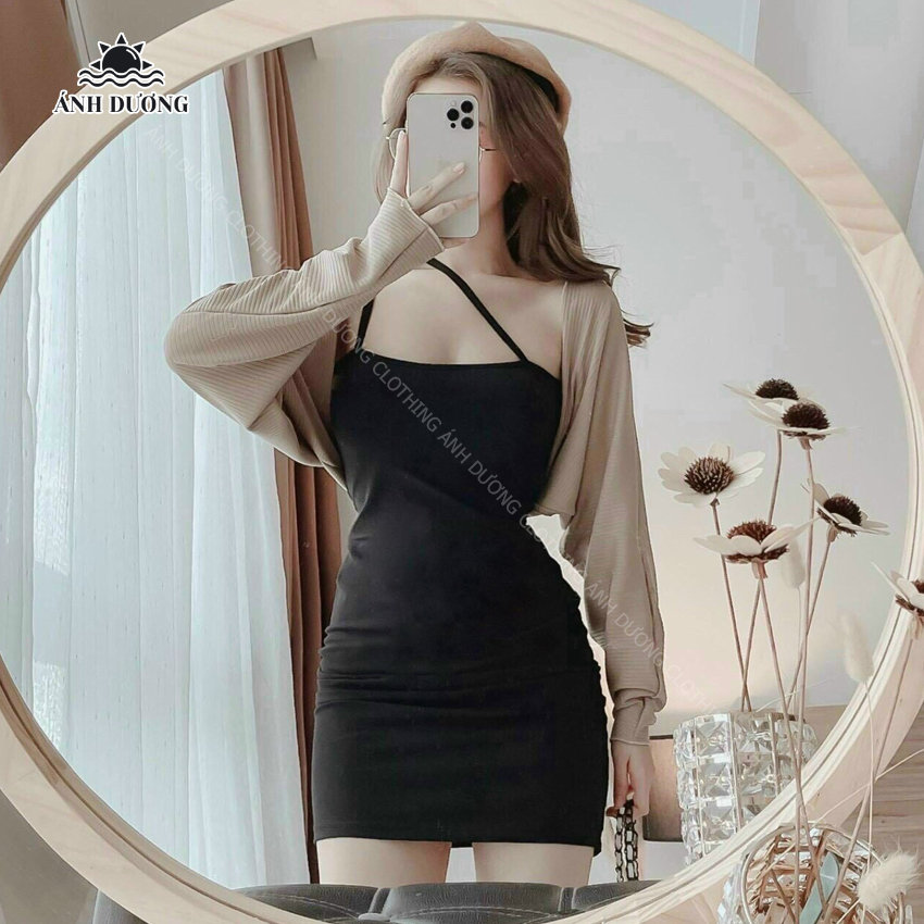 Set đồ nữ đi chơi đầm body 2 dây cotton kèm áo khoác thun gân 2021 Ánh Dương Clothing