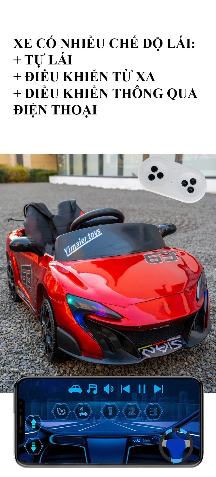 Xe ô tô điện trẻ em, xe oto điện cho bé TILO KIDS TLK-5566 có điều khiển từ xa, kết nối bluetooth