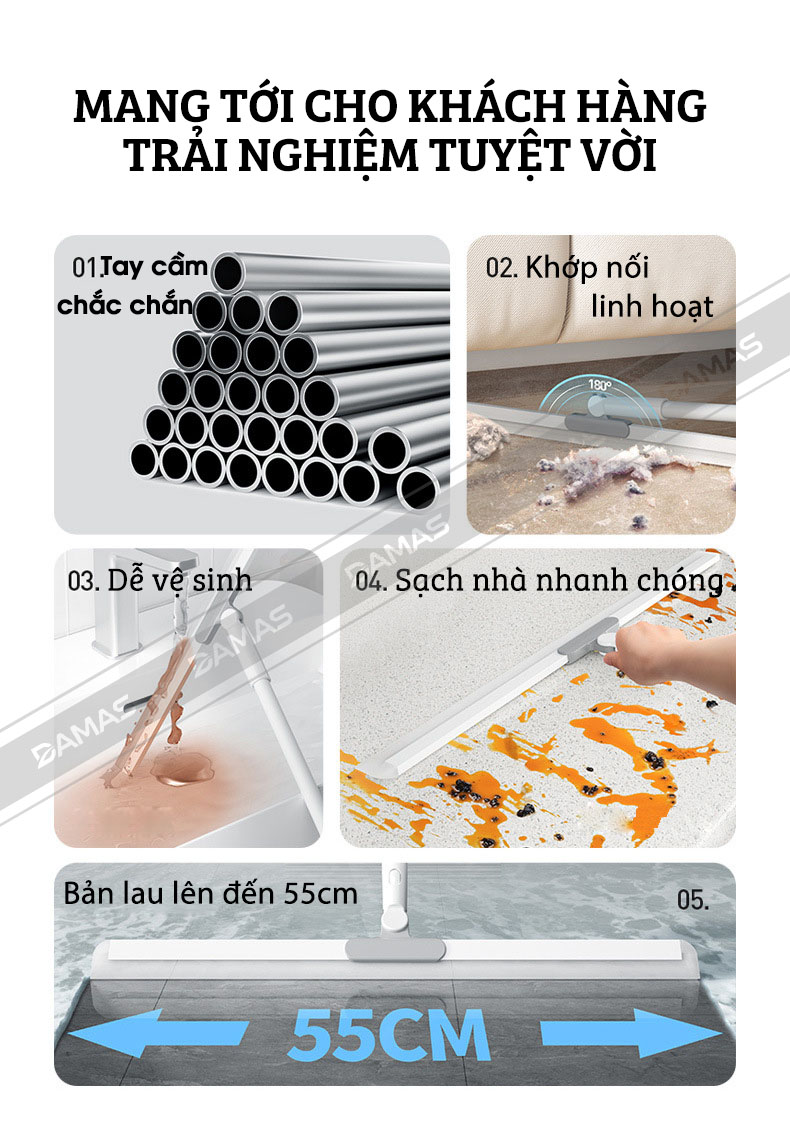 Cây Gạt Nước Sàn Nhà, Lau Kính Đa Năng 2 Trong 1 Damas C3 Pro - Chất liệu lưỡi gạt làm từ Silicone cao cấp - Tay cầm hợp kim bền đẹp, điều chỉnh độ cao linh hoạt - Lưỡi gạt xoay 360 độ giúp làm sạch mọi ngóc ngách dễ dàng, nhanh chóng, sạch bong kin kít