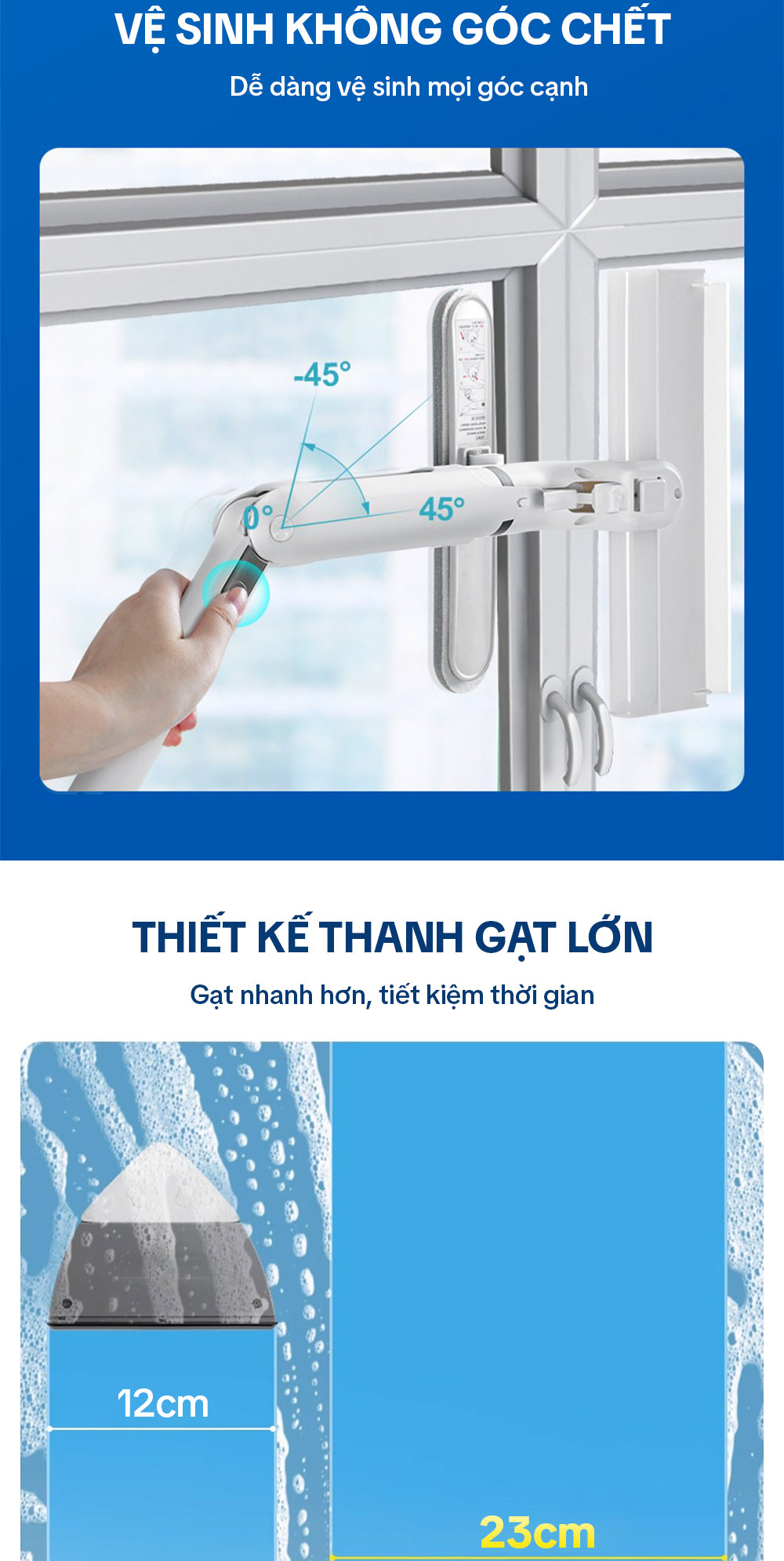 Cây lau kính, gạt chùi kính 4 trong 1, cán nhôm độ dài linh hoạt, thu nước trên kính, có phun sương Parroti Shiny SN04