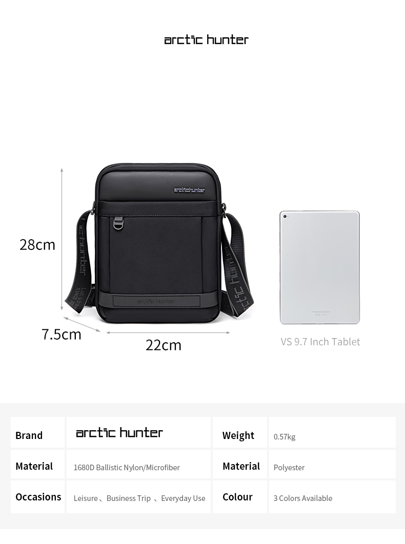 Túi đeo chéo du lịch nam Arctic Hunter K00162 chất liệu Oxford chống thấm nước, đựng ipad, thiết kế nhiều ngăn tiện dụng