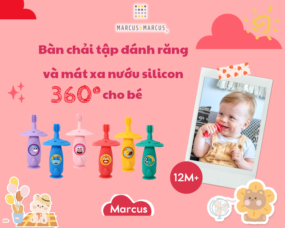 Bàn chải tập đánh răng và mát xa nướu silicon 360 cho bé Marcus & Marcus, từ 12 tháng
