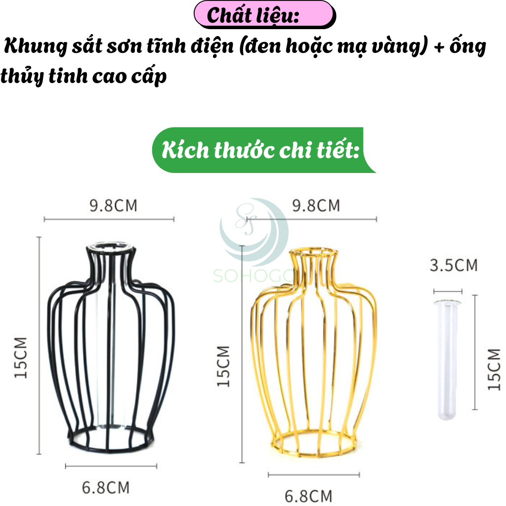 Lọ Hoa Nghệ Thuật Khung Sắt Kèm Ống Thủy Tinh- Bình Hoa Trang Trí Khung Kim Loại Hiện Đại- Lọ Hoa Phong Cách Bắc Âu – Khung Sắt & Ống Thủy Tinh- Chân Đế Lọ Hoa Sáng Tạo Decor Nhà Cửa- Bình Hoa Mini Trang Trí Bàn Làm Việc/Phòng Khách