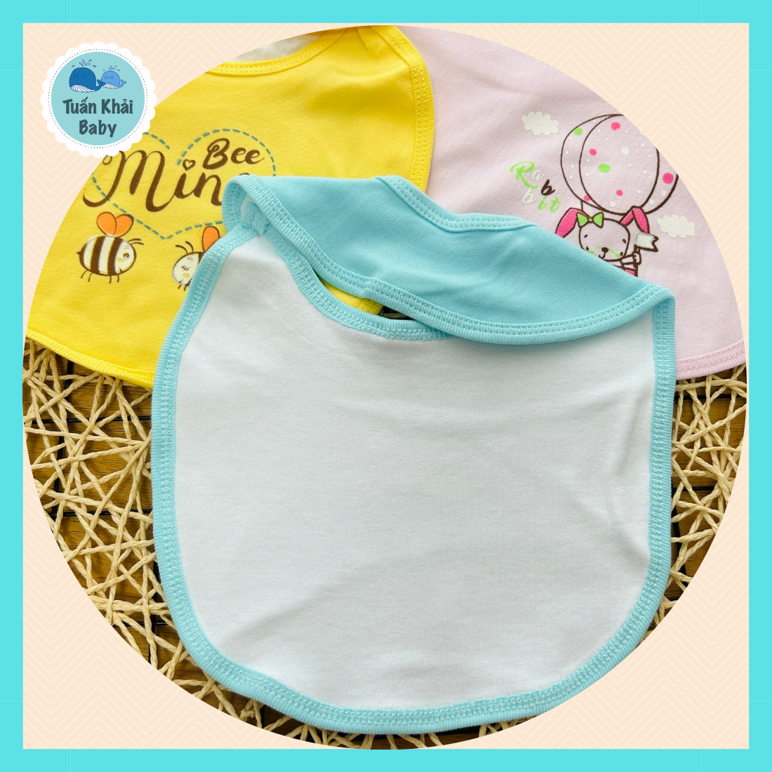 Túi 3 Cái Yếm Sơ Sinh 2 Lớp Cotton Thái Hà Thịnh - TomTombaby - Chất vải mềm mại, thấm hút tốt - 1 Size cho bé 0-12 Tháng