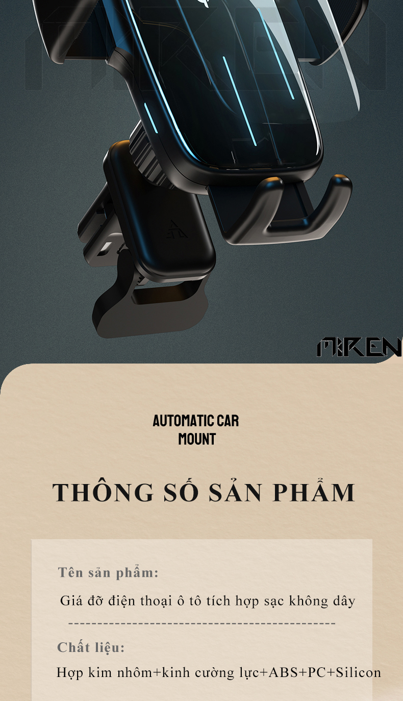 Giá Đỡ Điện Thoại Ô Tô Xe Hơi Cảm Ứng - Hỗ Trợ Sạc Không Dây Qi – Xoay Chuyển Góc Độ Ngang Dọc Kẹp Cánh Điều Hòa Hoặc Dùng Đế Hít Kèm Theo – Hàng Chính Hãng