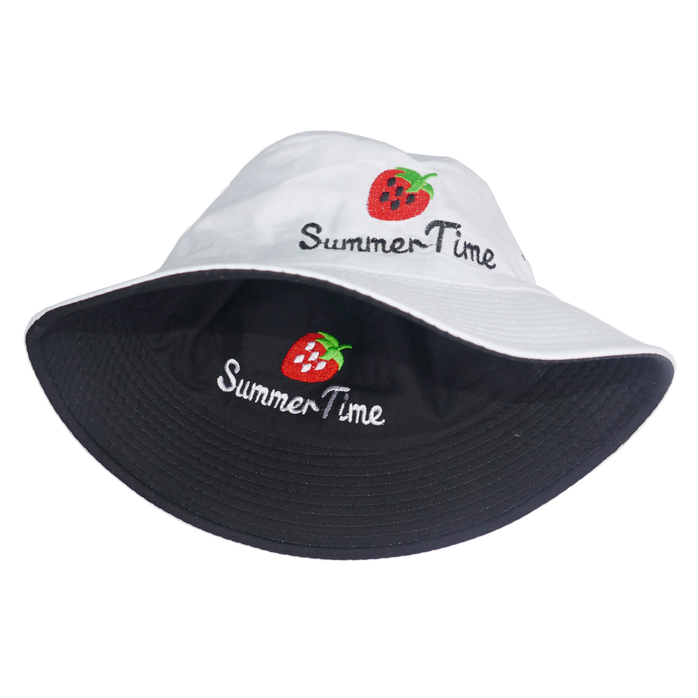 Mũ bucket nam nữ thời trang đội được 2 mặt độc đáo Summer Time thêu hình quả dâu tây đẹp mắt