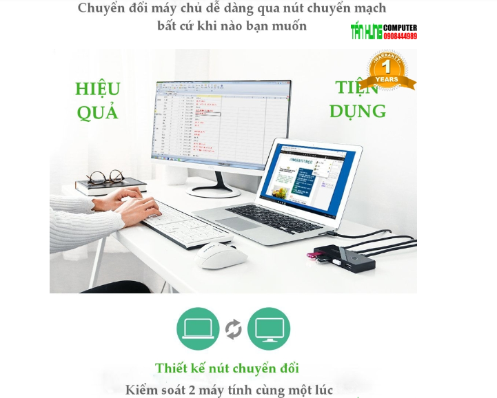 Bộ chia sẻ USB 2.0 từ 4 thiết bị vào 2 máy tính UGREEN 30767-Hàng chính hãng