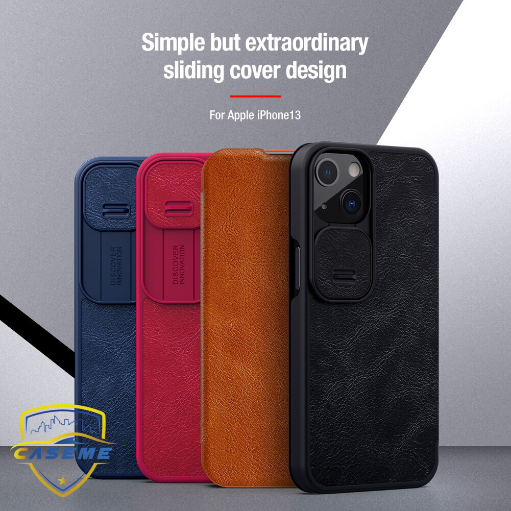 Bao da dành cho iPhone 13 hàng chính hãng Nillkin QIN có nắp trượt bảo vệ camera