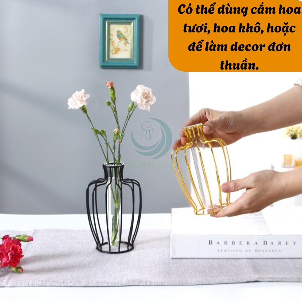 Lọ Hoa Nghệ Thuật Khung Sắt Kèm Ống Thủy Tinh- Bình Hoa Trang Trí Khung Kim Loại Hiện Đại- Lọ Hoa Phong Cách Bắc Âu – Khung Sắt & Ống Thủy Tinh- Chân Đế Lọ Hoa Sáng Tạo Decor Nhà Cửa- Bình Hoa Mini Trang Trí Bàn Làm Việc/Phòng Khách