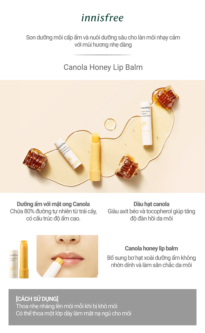 Son Dưỡng Môi Không Màu Innisfree Canola Honey Lip Balm Deep Moisture 3.5G - 131170567