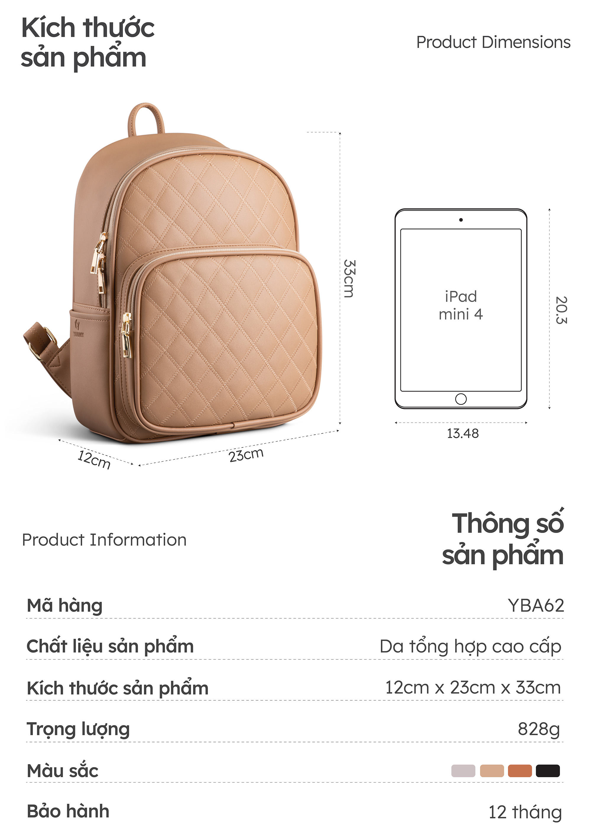 Balo nữ YUUMY ( Họa tiết quả trám Seasand YBA62 )
