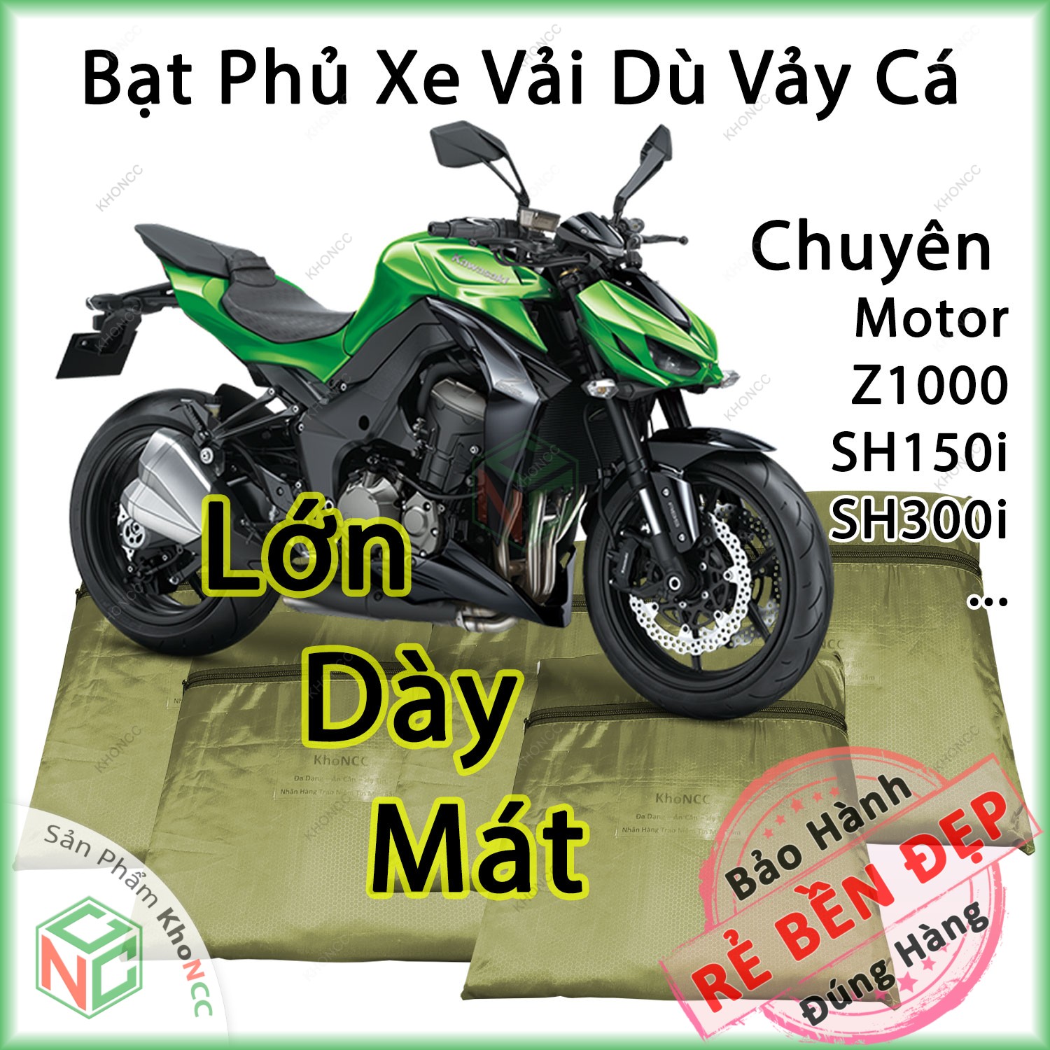 [Loại Lớn - Dày] Áo Bạt Phủ Trùm Xe Máy KhoNCC Che Mưa Nắng Dòng Xe Lớn SH 125 150i , Moto Z1000 - NQL-BPXMT-Z1K - Hàng Chính Hãng (Xanh Đen)