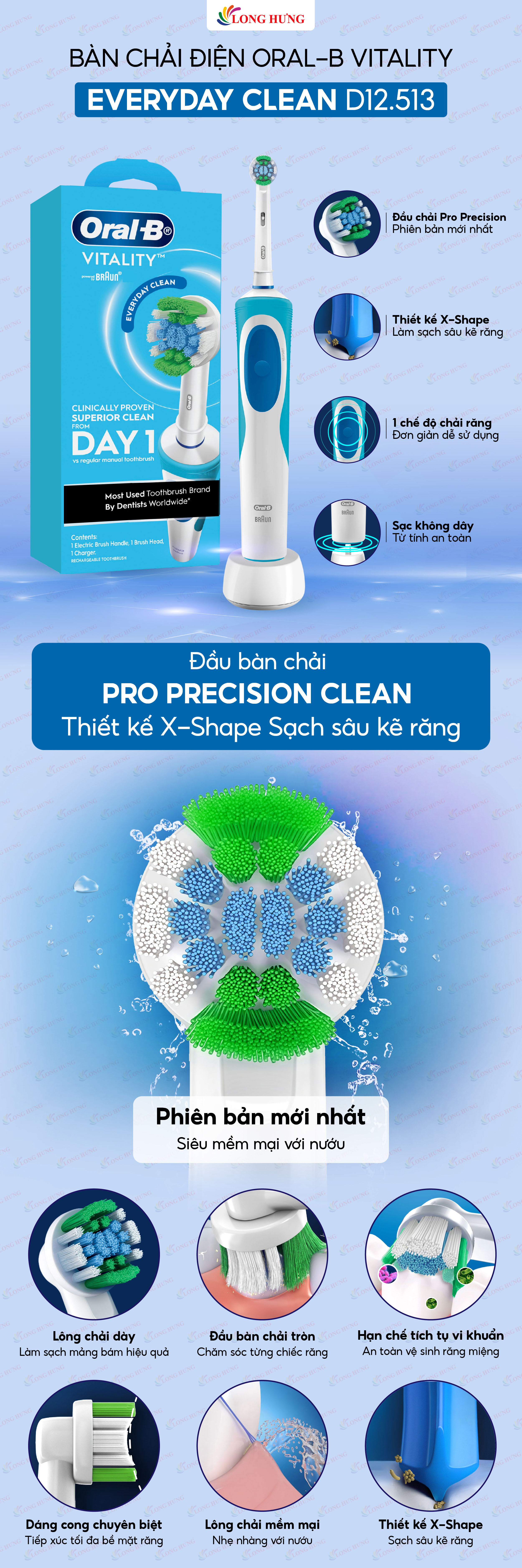 Bàn chải điện Oral-B Vitality Everyday Clean D12.513 - Hàng chính hãng