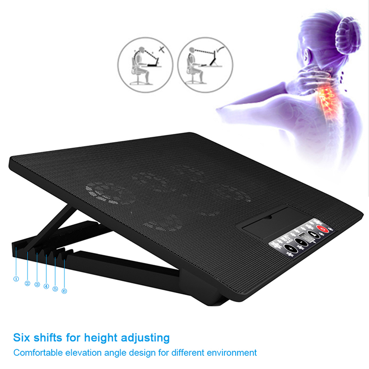 NUOXI USB Laptop Cooler Notebook Cooler 6 Cooling Fans Height Adjusting Blue LED for 12-17 inch Laptop