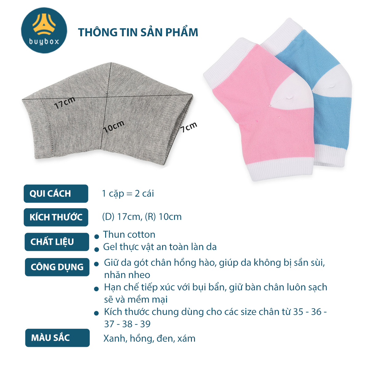 Vớ cotton có gel bảo vệ gót, chống thốn gót chân dùng tập yoga, nhảy múa, đi hoặc đứng thời gian dài - Buybox - BBPK288