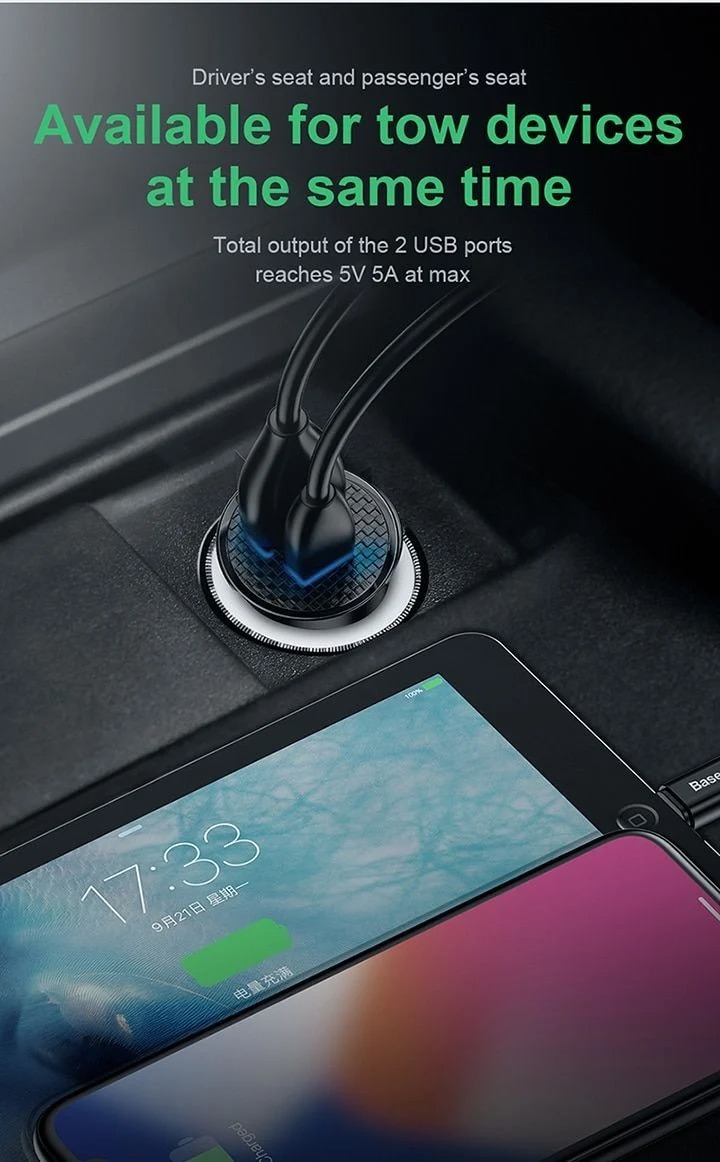 Tẩu sạc trên ô tô Baseus 2 cổng (USB +Type) sạc nhanh Q.C 4.0 30W c- Hàng Chính Hãng