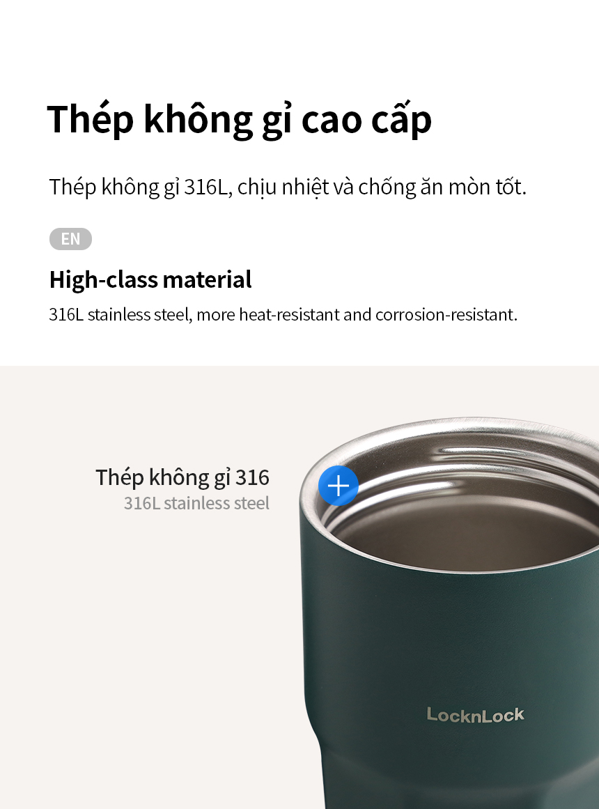 Ly giữ nhiệt LocknLock 460ml Coffee Tumbler màu xanh lá - LHC3329DGRN - Hàng chính hãng, thép không gỉ 316L - JoyMall