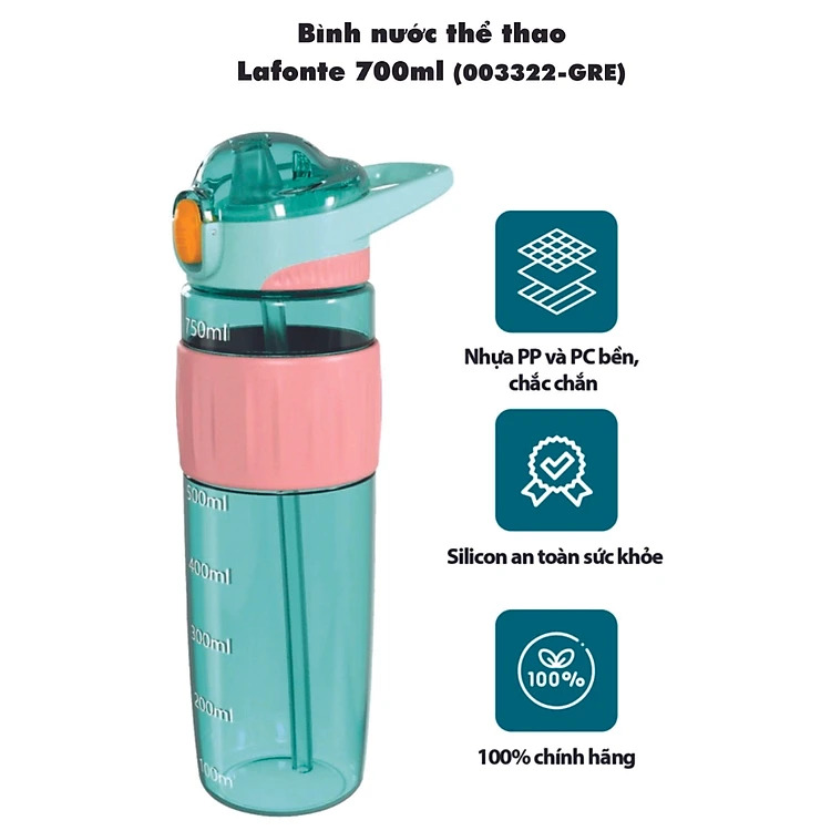 Bình nước thể thao Lafonte 700ml - 003322 - GRE