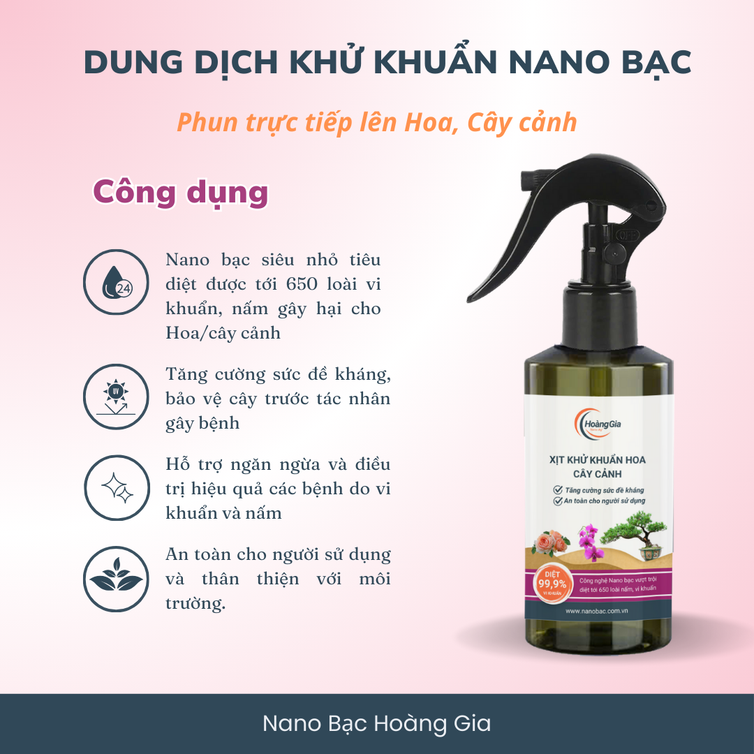 Dung Dịch Trị Nấm Cây & Hoa Nano Bạc Hoàng Gia Khử Khuẩn Cho Hoa Lan, Hoa Hồng & Cây Cảnh 200ml