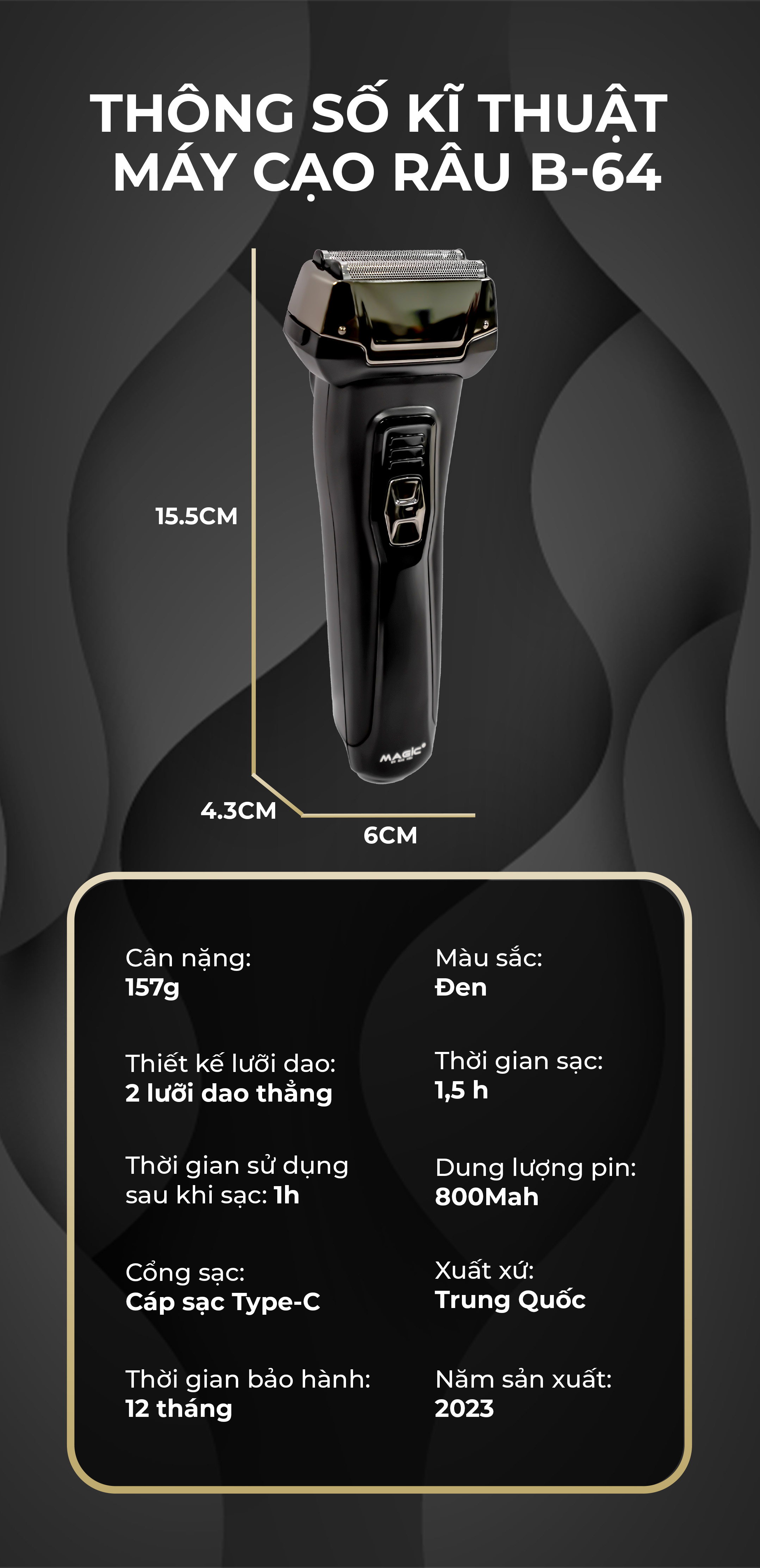 Máy cạo râu khô và ướt Magic B-64 - Hàng chính hãng